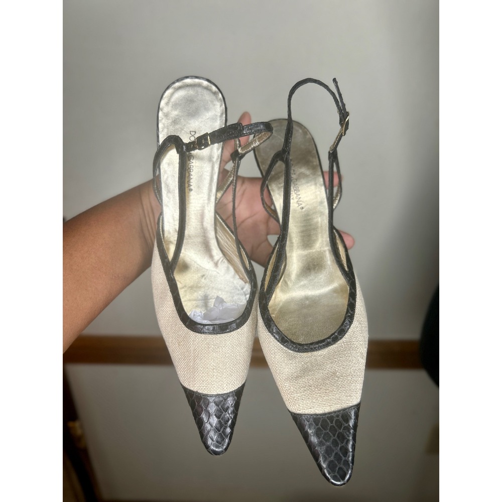 Dolce & Gabbana vintage Slingback Pumps Womens 38 EU Cream Black Snakeskin Heel‎ - Picture 16 of 17